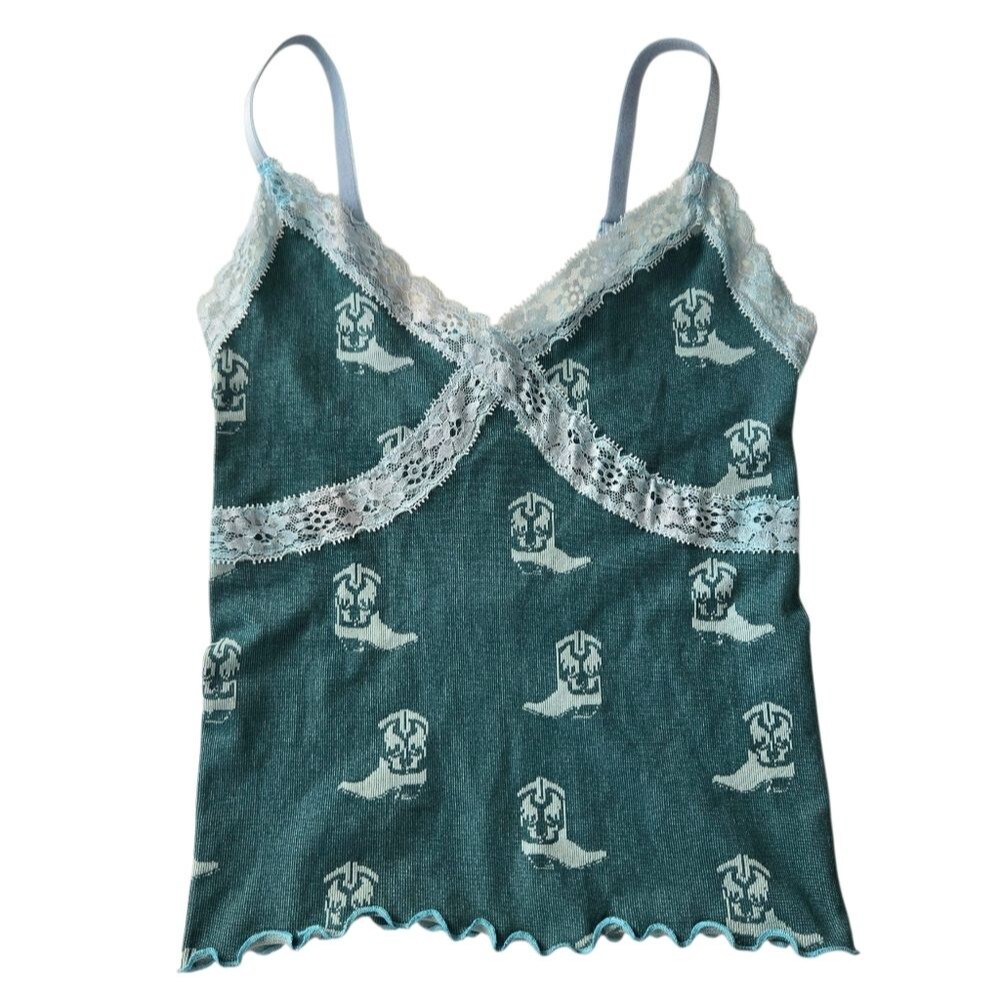 Out From Under Urban Outfitters Lace Trim Cami Top Boot Print